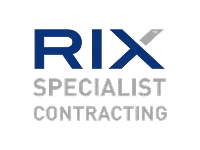 Logo with the text "RIX" in blue and "Specialist Contracting" in gray below it. A metallic arrow crosses the top right of the letter "X.
